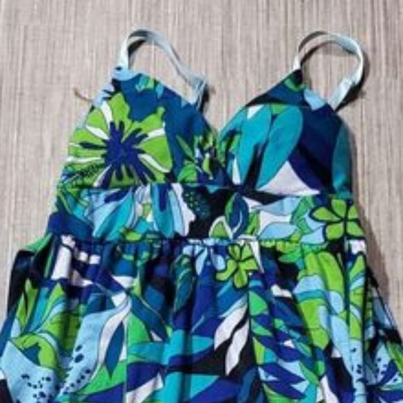Gorgeous Blue and Green Floral Patter Sundress, Adjustable Straps - Picture 2 of 6